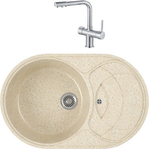

Кухонная мойка и смеситель GreenStone GRS-18S-328 Haiba HB70088 с сифоном, бежевая, GRS-18S-328 Haiba HB70088 с сифоном, бежевая