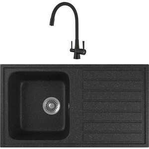 Кухонная мойка и смеситель GreenStone GRS-20-308 Lemark Comfort LM3075BL с сифоном, черная