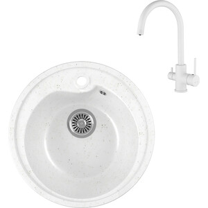 

Кухонная мойка и смеситель GreenStone GRS-45-331 Kaiser Merkur 26744-4 с сифоном, белая, GRS-45-331 Kaiser Merkur 26744-4 с сифоном, белая