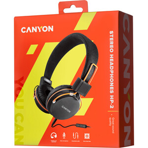фото Гарнитура canyon hp-2 headphones, detachable cable with microphone, foldable, black, cable length 1.2m, 0.118kg, black (cne-chp2)