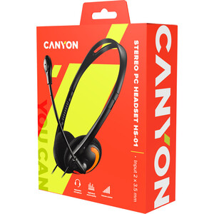 фото Гарнитура canyon hs-01 pc headset with microphone, volume control and adjustable headband, cable length 1.8m, black/orange, 1 (cns-chs01bo)