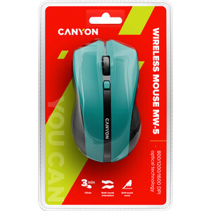 Мышь Canyon MW-5 2.4GHz wireless Optical Mouse with 4 buttons, DPI 800/1200/1600, Green, 122*69*40mm, 0.067kg (CNE-CMSW05G) MW-5 2.4GHz wireless Optical Mouse with 4 buttons, DPI 800/1200/1600, Green, 122*69*40mm, 0.067kg (C - фото 4