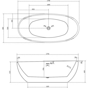 Акриловая ванна Abber 170х80 на каркасе, слив-перелив (AB9285)