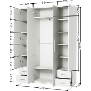 Шкаф четырехдверный Шарм-Дизайн Мелодия МКЯ2-43 180х45 белый