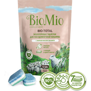 Таблетки для посудомоечной машины (ПММ) BIO MIO Bio-Total Эвкалипт 12шт