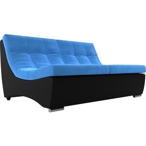 фото Артмебель диван монреаль велюр голубой экокожа черный