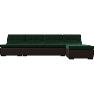 Угловой модульный диван АртМебель Монреаль велюр зеленый экокожа коричневый
