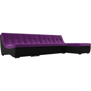 фото Угловой модульный диван артмебель монреаль микровельвет фиолетовый экокожа черный