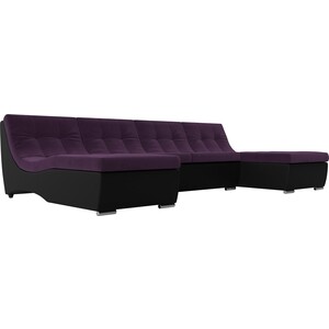 АртМебель П-образный модульный диван Монреаль велюр фиолетовый экокожа черный диван артмебель честер велюр фиолетовый вставка черная п образный