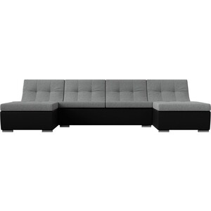 АртМебель П-образный модульный диван Монреаль рогожка серый экокожа черный