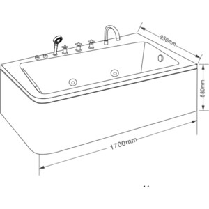 Акриловая ванна Grossman 170x95 левая, с гидромассажем (GR-17095-1L)