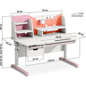 фото Стол с электроприводом mealux electro 730 wp + надстройка (bd-730 wp + надстройка) столешница белая накладки на ножках розовые