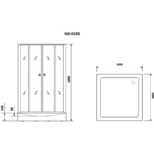 фото Душевой уголок niagara nova 100х100 на поддоне, прозрачные, черный ng-0100-14