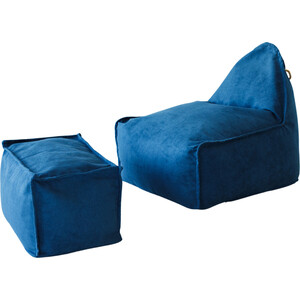 кресло надувное 130х99х76 см серое флокированное с пуфиком и подстаканником 100 кг intex 68564np Кресло DreamBag Манхеттен с пуфиком синий