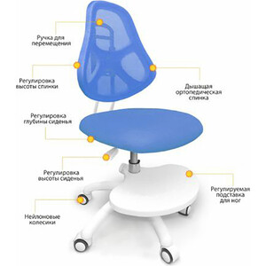 Комплект ErgoKids Парта TH-320 blue + кресло BL (TH-320 W/BL + Y-400 BL) столешница белая/накладки на ножках голубые