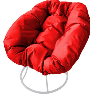 фото Кресло планета про пончик без ротанга белое, красная подушка