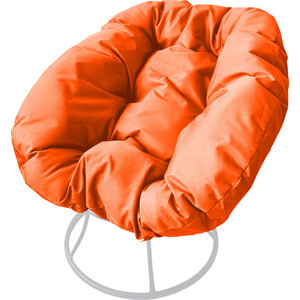 фото Кресло планета про пончик без ротанга белое, оранжевая подушка