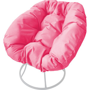 фото Кресло планета про пончик без ротанга белое, розовая подушка