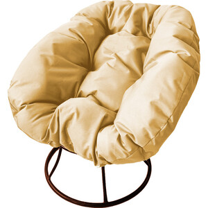 фото Кресло планета про пончик без ротанга коричневое, бежевая подушка