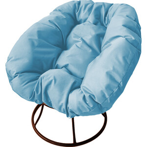 фото Кресло планета про пончик без ротанга коричневое, голубая подушка