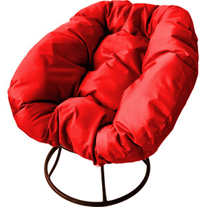 фото Кресло планета про пончик без ротанга коричневое, красная подушка