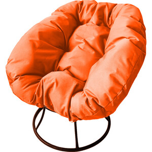 фото Кресло планета про пончик без ротанга коричневое, оранжевая подушка