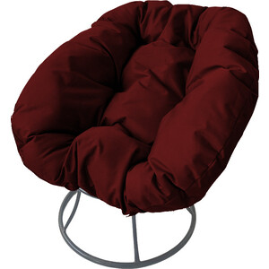 фото Кресло планета про пончик без ротанга серое, бордовая подушка