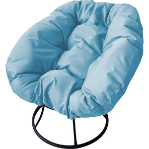 фото Кресло планета про пончик без ротанга черное, голубая подушка