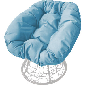 фото Кресло планета про пончик с ротангом белое, голубая подушка