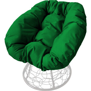 фото Кресло планета про пончик с ротангом белое, зелёная подушка