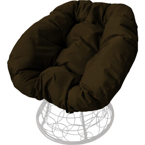 фото Кресло планета про пончик с ротангом белое, коричневая подушка