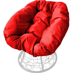 фото Кресло планета про пончик с ротангом белое, красная подушка