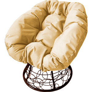 фото Кресло планета про пончик с ротангом коричневое, бежевая подушка