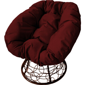 фото Кресло планета про пончик с ротангом коричневое, бордовая подушка