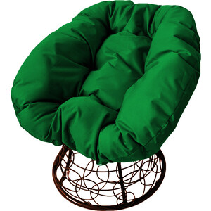 фото Кресло планета про пончик с ротангом коричневое, зелёная подушка