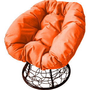 фото Кресло планета про пончик с ротангом коричневое, оранжевая подушка