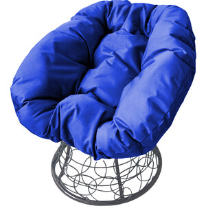 фото Кресло планета про пончик с ротангом коричневое, синяя подушка