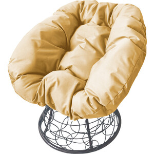 фото Кресло планета про пончик с ротангом серое, бежевая подушка