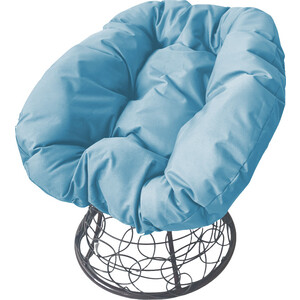 фото Кресло планета про пончик с ротангом серое, голубая подушка