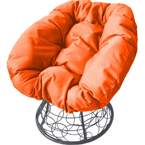 фото Кресло планета про пончик с ротангом серое, оранжевая подушка