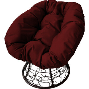 фото Кресло планета про пончик с ротангом черное, бордовая подушка