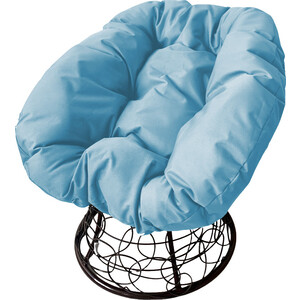 фото Кресло планета про пончик с ротангом черное, голубая подушка