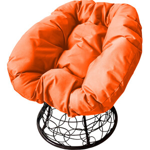 фото Кресло планета про пончик с ротангом черное, оранжевая подушка