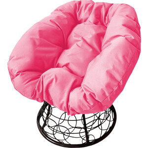 фото Кресло планета про пончик с ротангом черное, розовая подушка