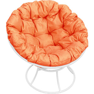 фото Кресло планета про папасан без ротанга белое, оранжевая подушка