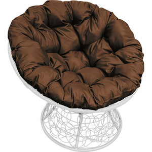 Кресло Планета про Папасан с ротангом белое, коричневая подушка (12020105)