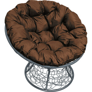 Кресло Планета про Папасан с ротангом серое, коричневая подушка (12020305)