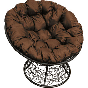 Кресло Планета про Папасан с ротангом черное, коричневая подушка (12020405)