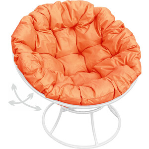 фото Кресло планета про папасан пружинка без ротанга белое, оранжевая подушка
