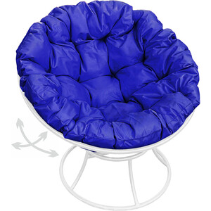 фото Кресло планета про папасан пружинка без ротанга белое, синяя подушка